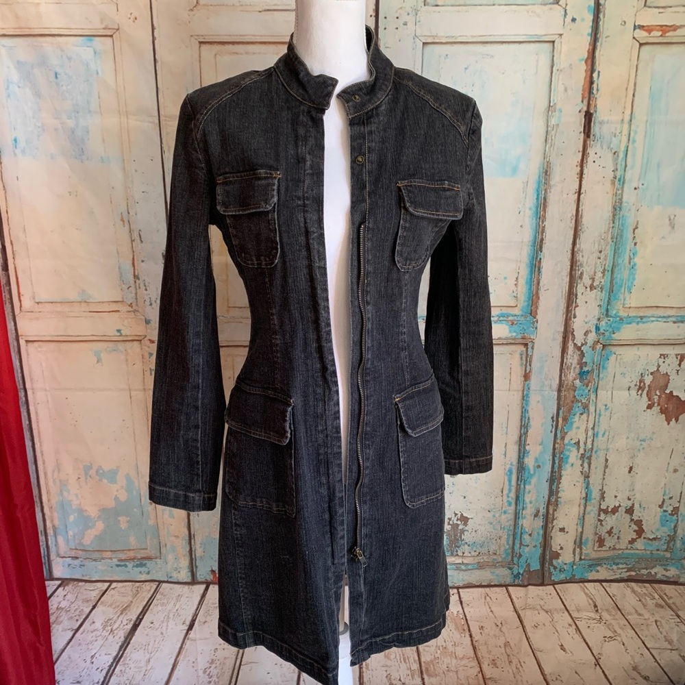 Moda International Charcoal Washed Long Denim Coat